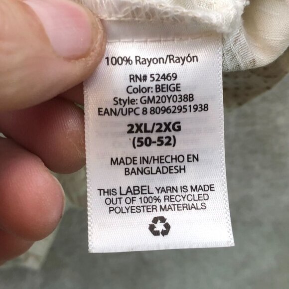 George Mens Hawaiian Shirt Size 2XL Beige Short Sleeve Button Up Casual Travel - Picture 6 of 8